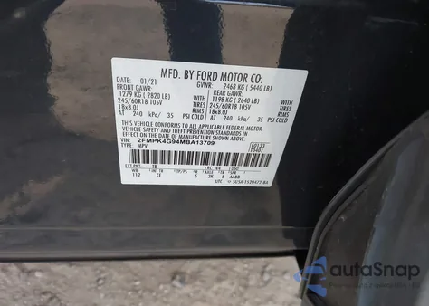 2021 Ford Edge Se из США, поврежденный, VIN 2FMPK4G94MBA13709